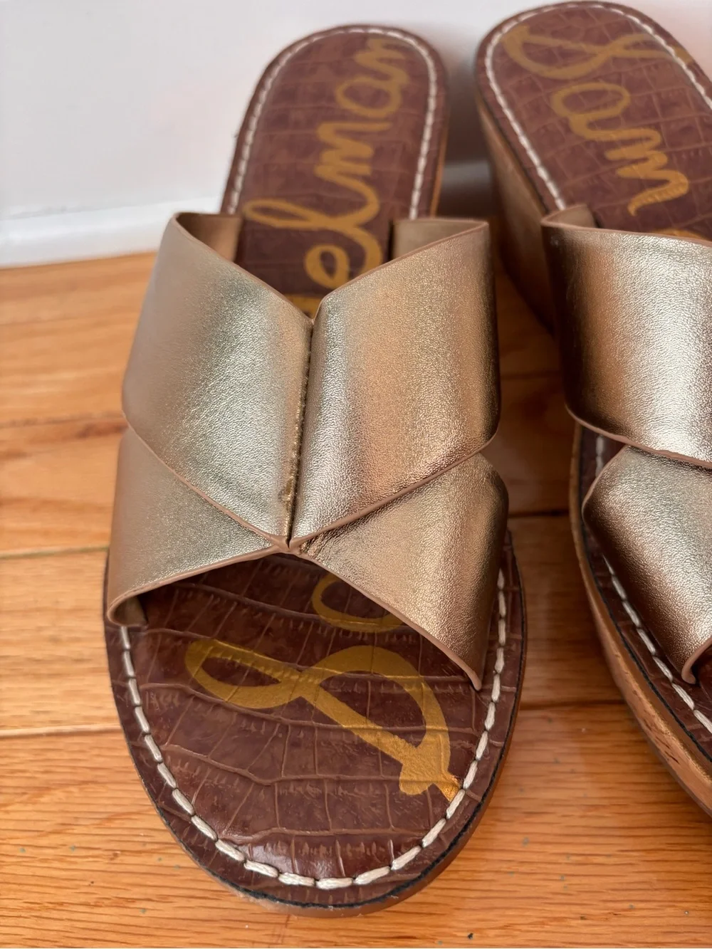 Sam Edelman Remini Wedge Sandals Gold Cork Platform Women’s Size 10